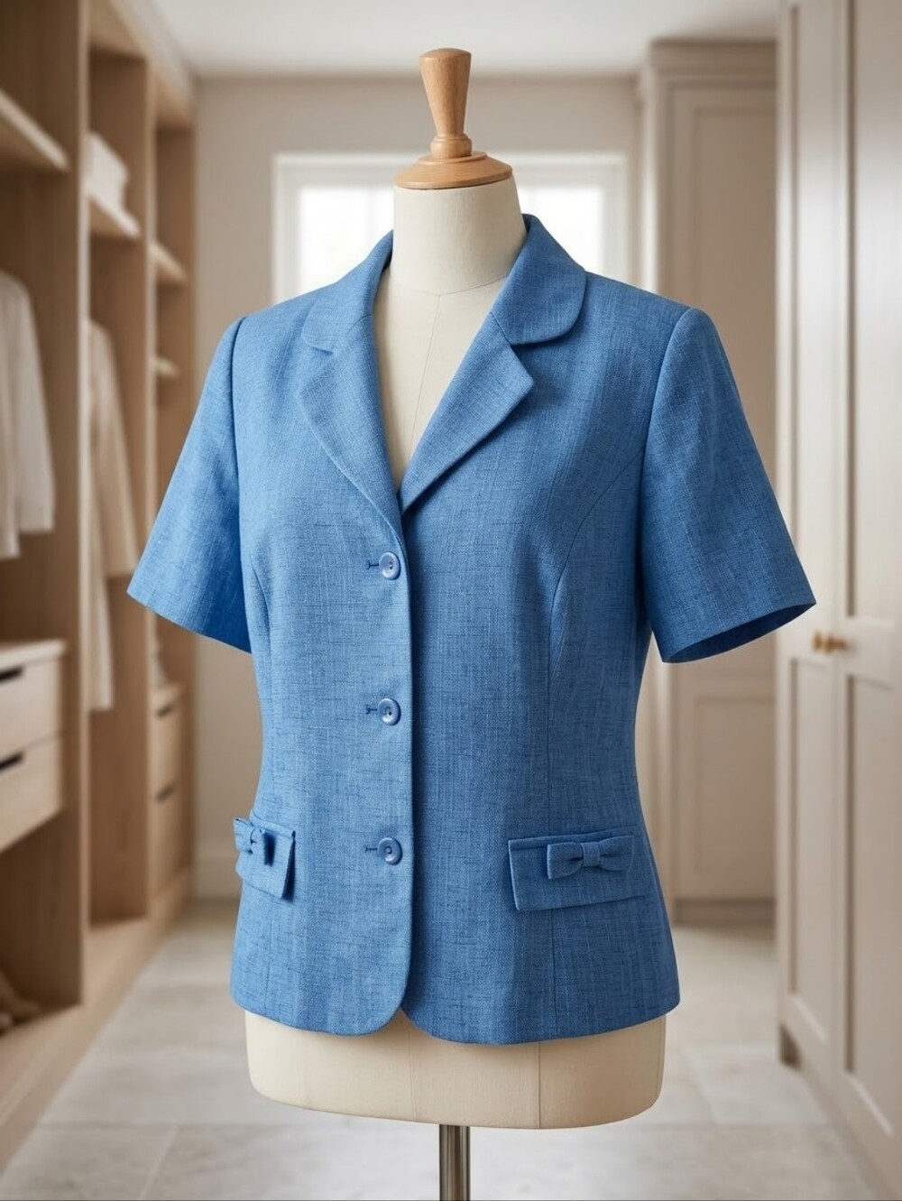 Sag Harbor Women's Light Blue Short-Sleeve Tailored Jacket, Size 14W